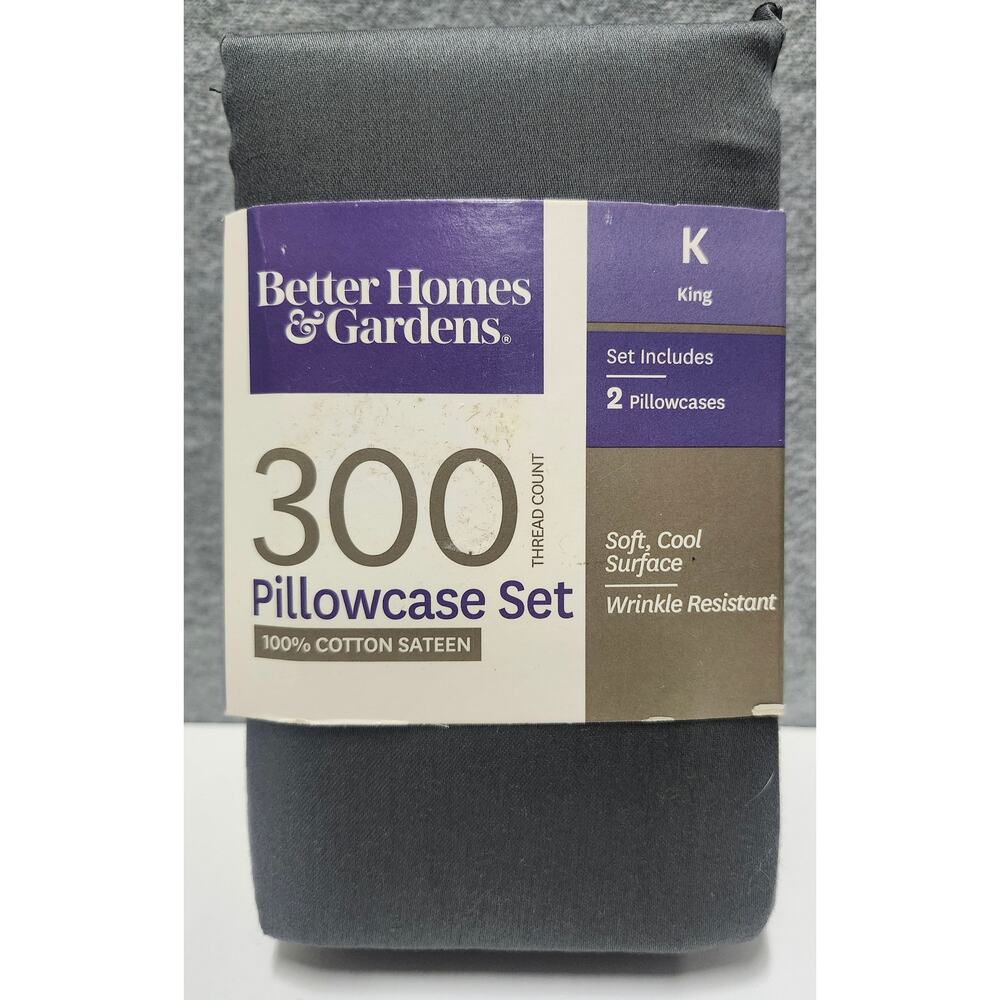 Better Homes Gardens Soot Gray King Pillowcases 300TC Cotton Set